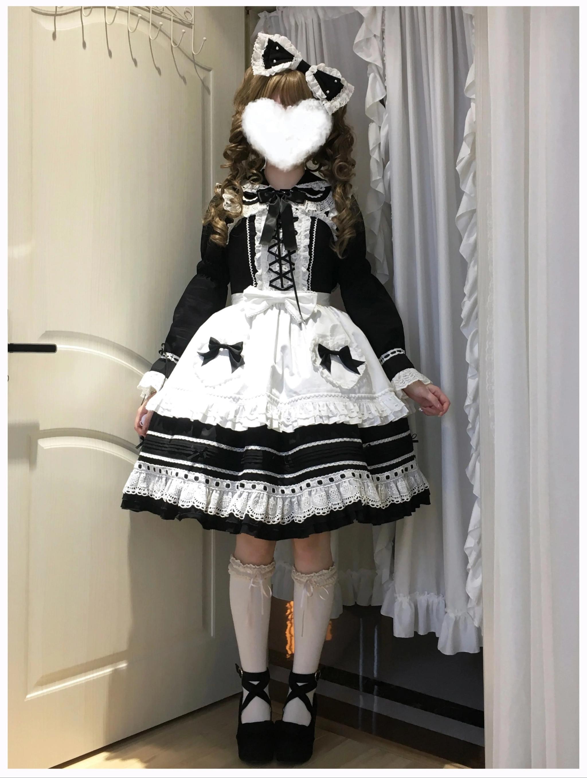 Little Bunny Bakery - Old School Lolita Cotton JSK Dress, Bunny-ear Heart Apron
