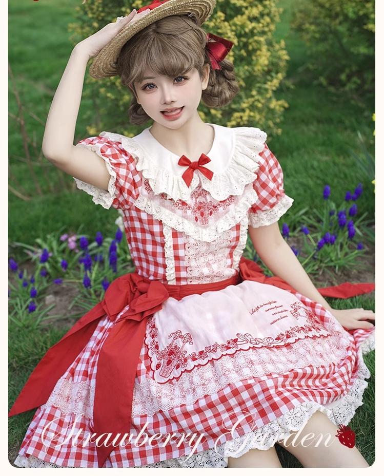 Flower and Pearl Box - Strawberry Basket - Country Lolita Dress Plaid Summer Spring Dress