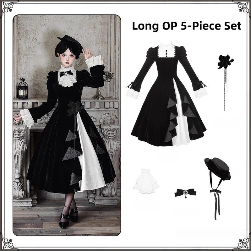 With PUJI - To the Dusk - Classic Lolita Tiered-Skirt OP, Long Irregular Hem (L M S) 44319:804687