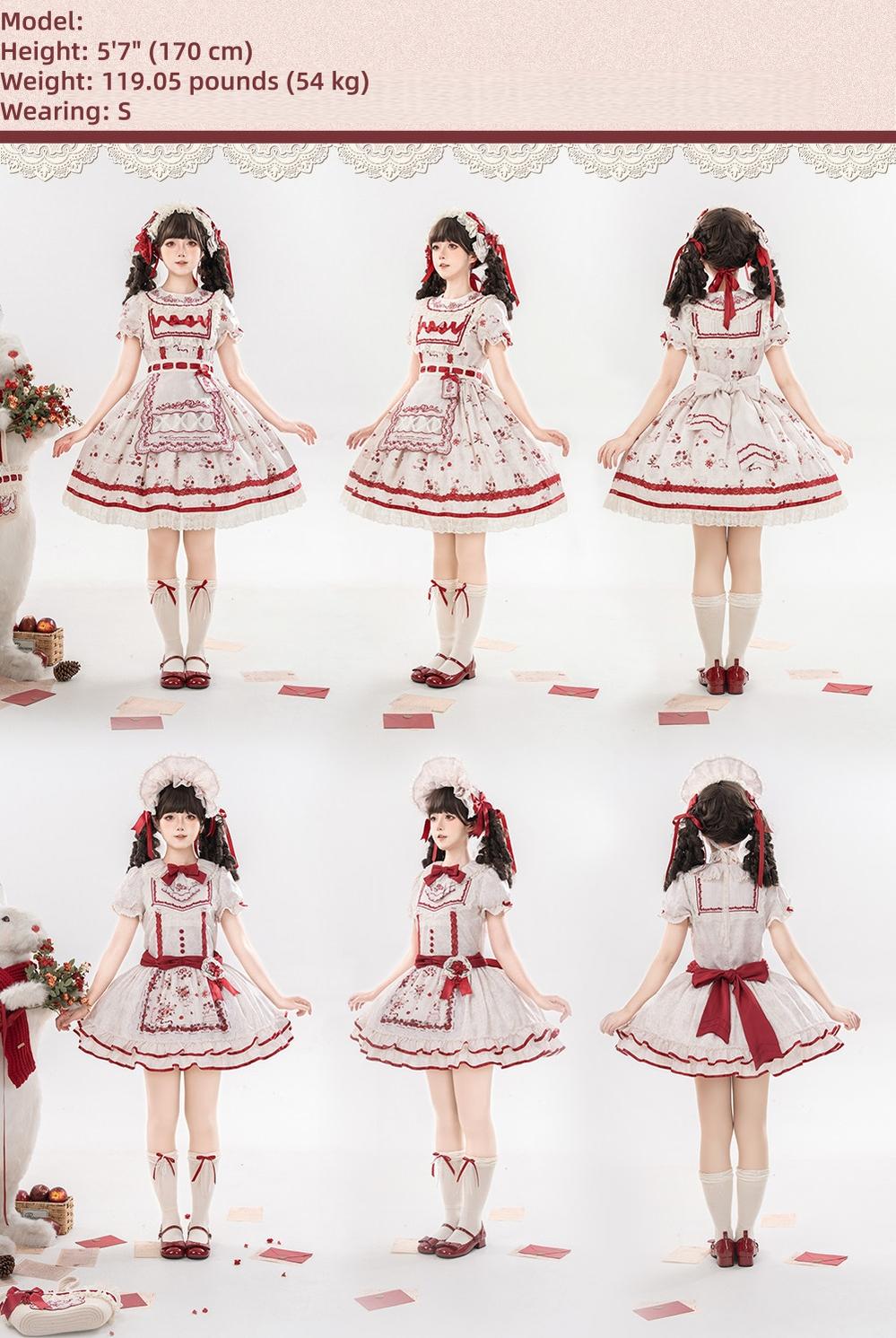 Rose Catalogue - Printed Sweet Lolita OP Dress, Embroidered Apron