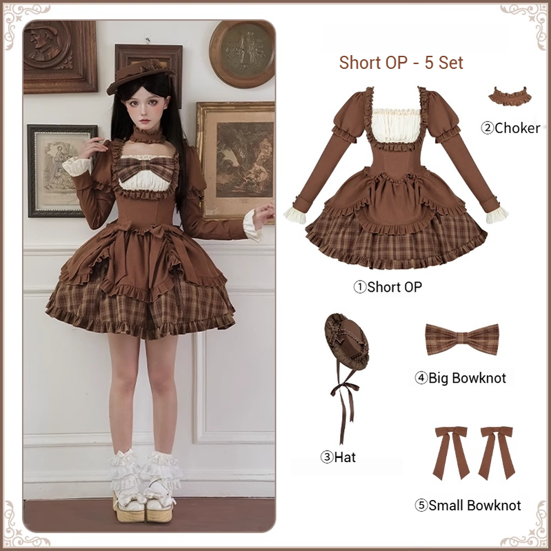 With PUJI - Oak Hymn - Classic Lolita Plaid OP Suit, Side Zipper (L M S) 43924:791296