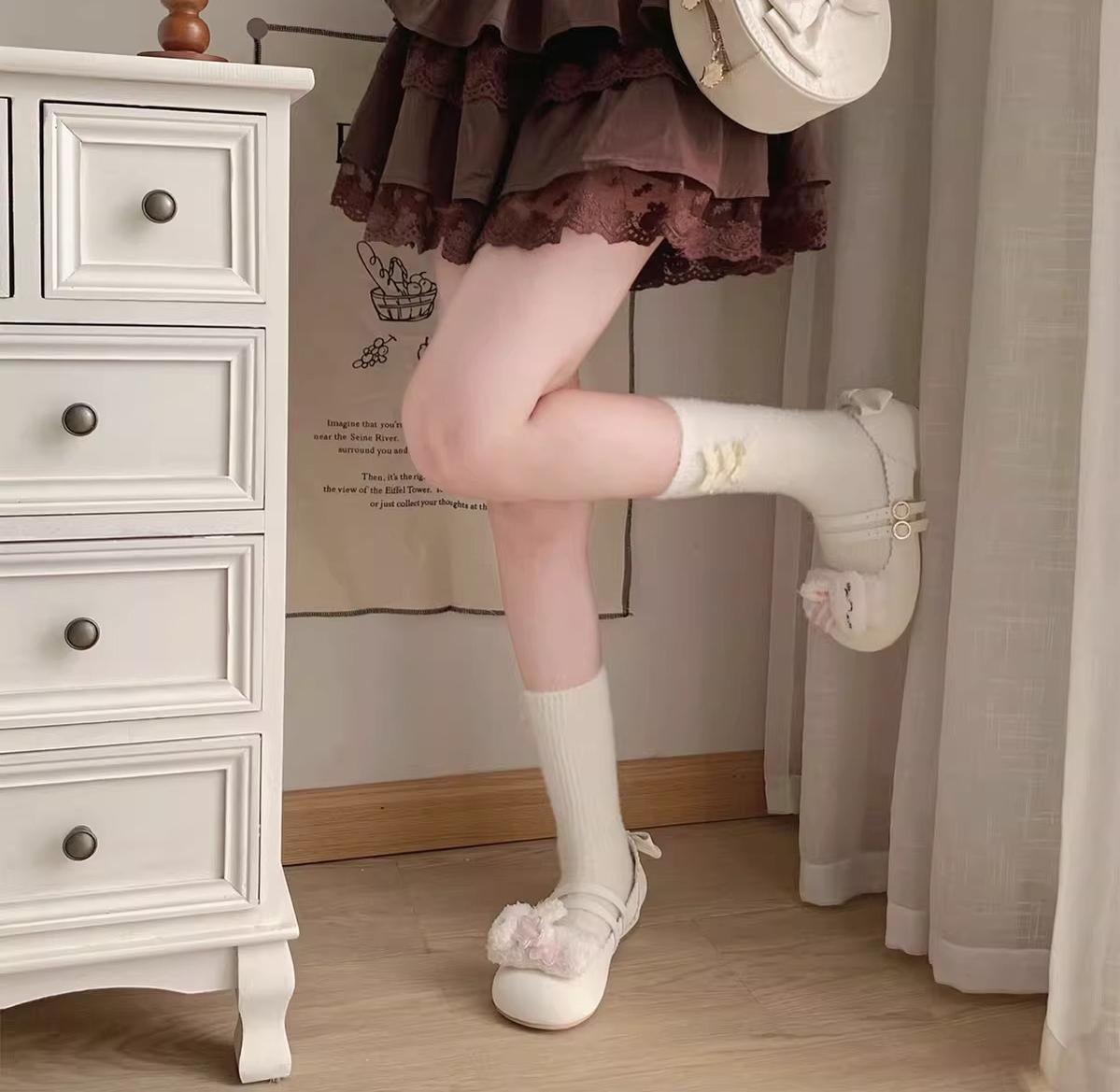 Sheep Puff - Mimitty Rabbit - Kawaii Lolita Low Heel Shoes Plush Bunny Spring Lolita Shoes