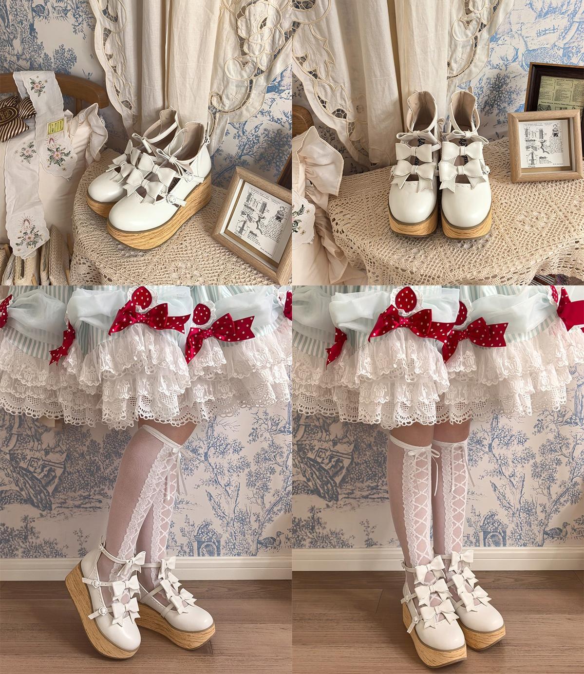 MODO - Sweet Lolita High Platform Shoes, Three Bows 44182:797585