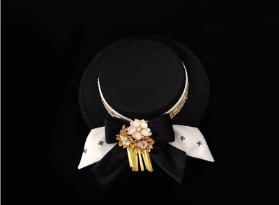 Princess Chronicles~Arms of Glory~Elegant Lolita Black Flat Bonnet and Side Clips flat bonnet  