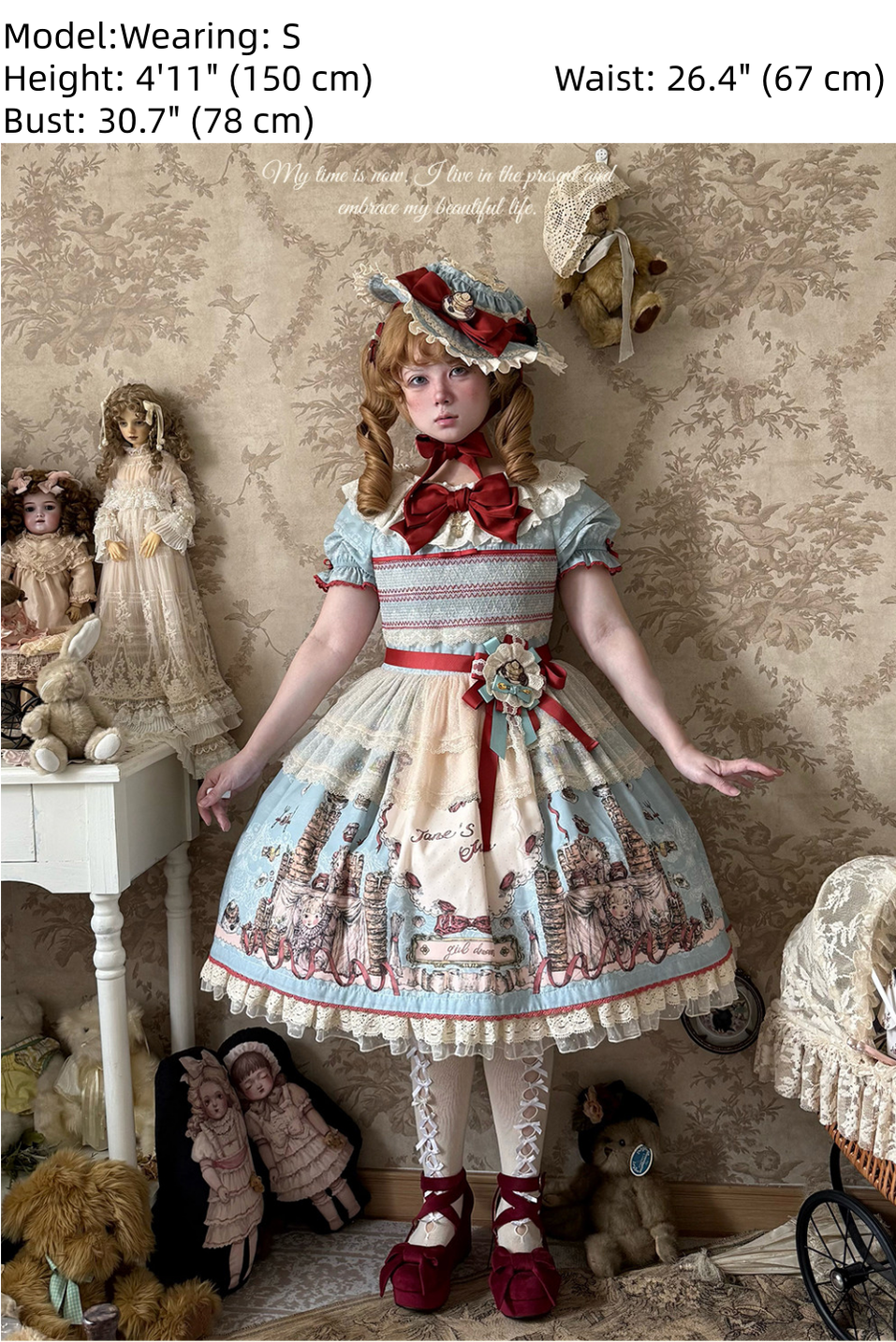 Pancake Postman - Kawaii Lolita Printed OP & Salopette Dress, Lace & Bows