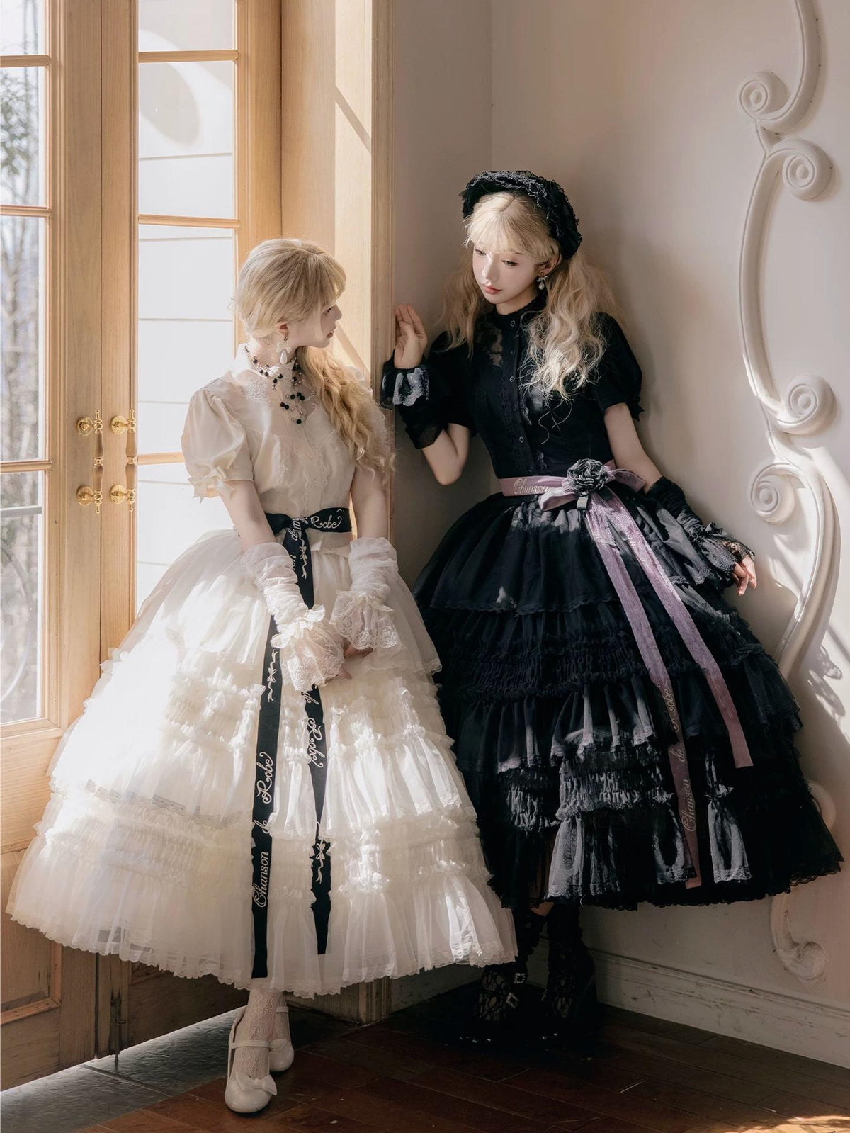 Glass Floral Garden - Classic Lolita Blouse and SK Set, Butterfly Embroidered 45978:870305