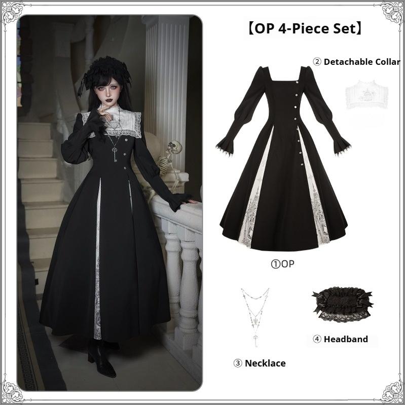 With PUJI - Letter and Poetry · Raven's Night Song - Oriental Aesthetics Gothic Lolita Dress Set OP 4-Piece Set S
