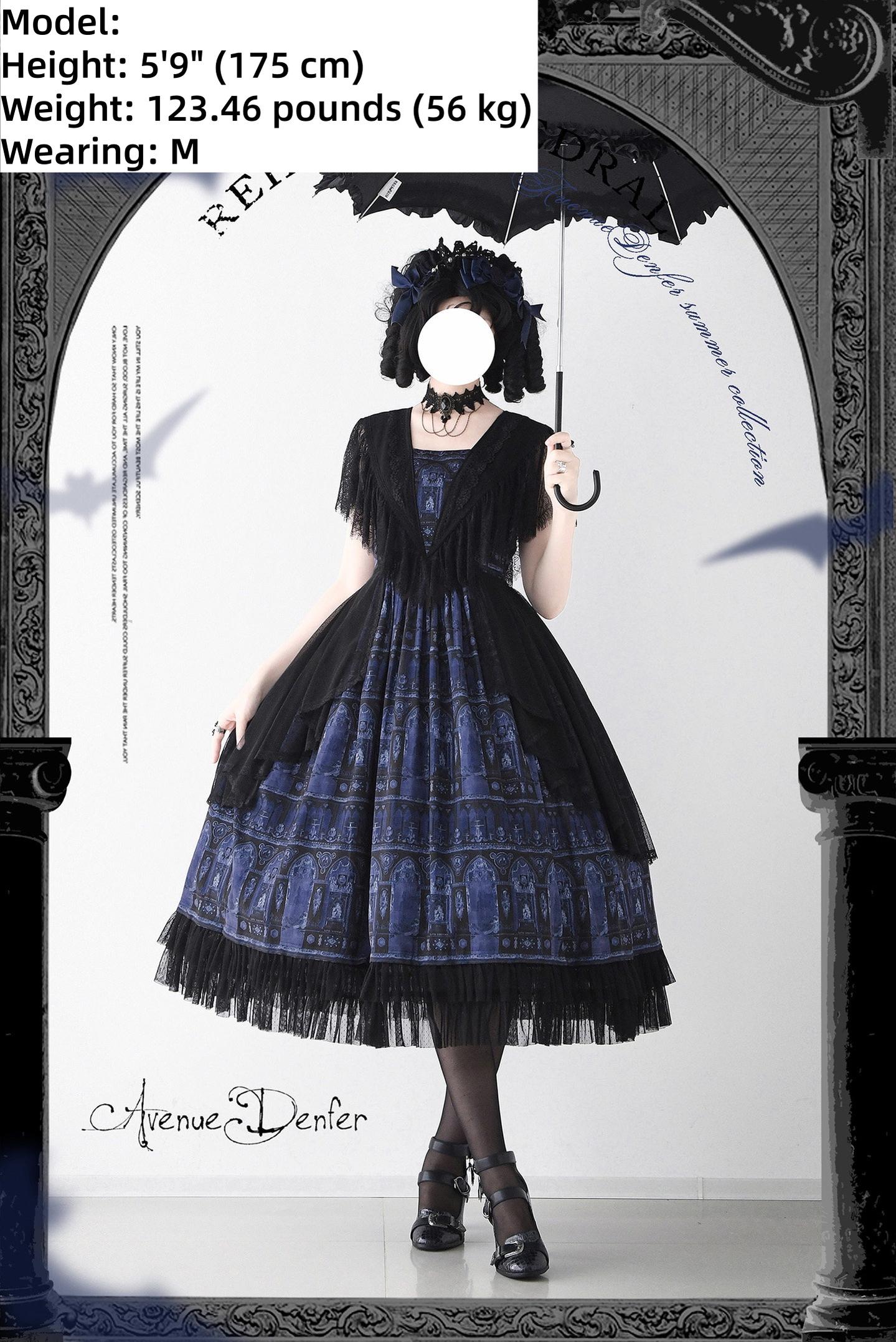 Reims Cathedral - Printed Classic Lolita Dress, Detachable Gauze Outlayer 44701:819227
