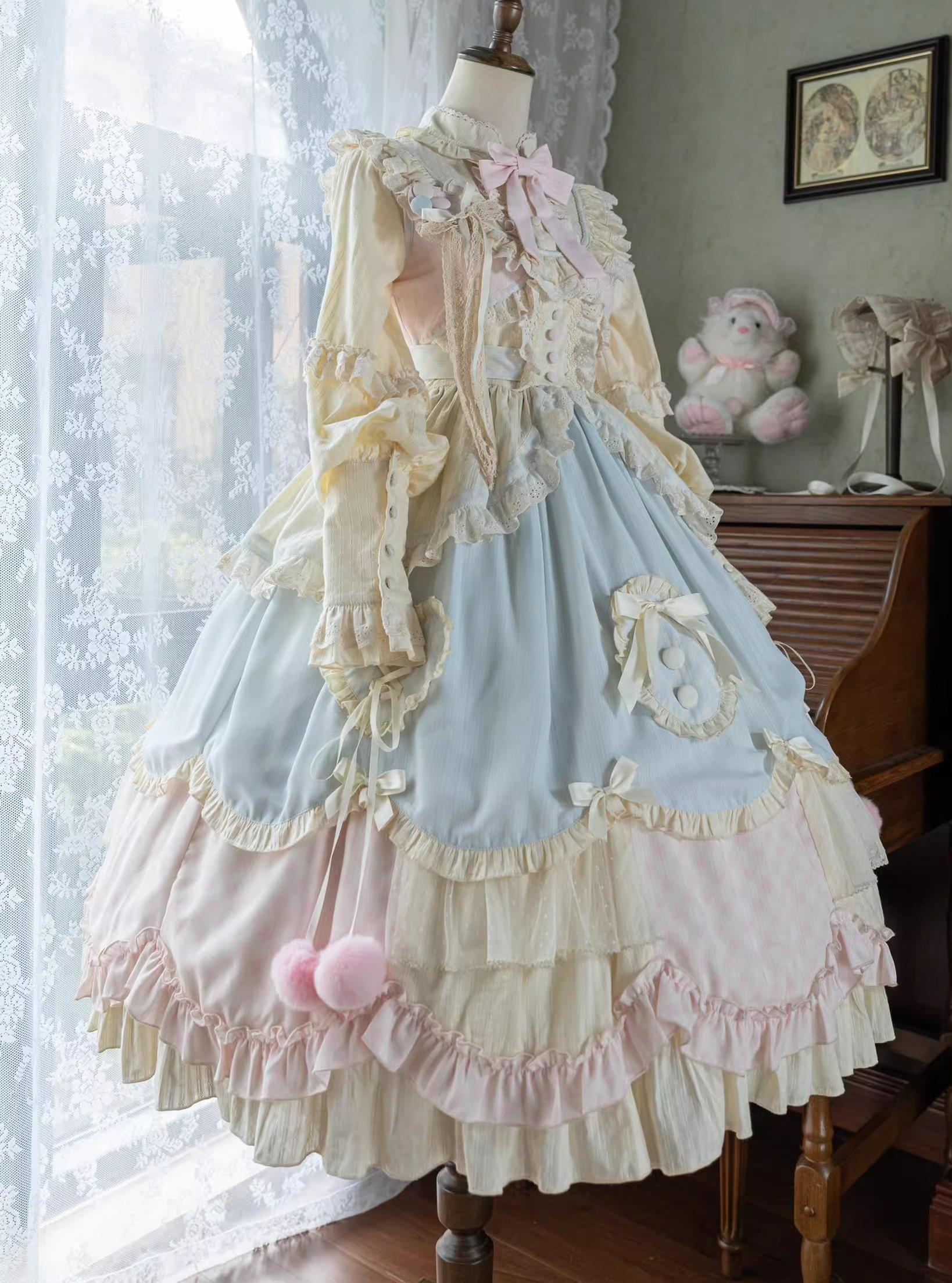 Uncle's Workshop - Dreamy Macaron - Sweet Lolita JSK Dress Solid Color Shirt S Long JSK