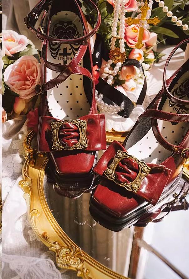 MODO~Frame Cocoa~Elegant Mid-Heel Lolita Shoes With Square Toe 42944:767207