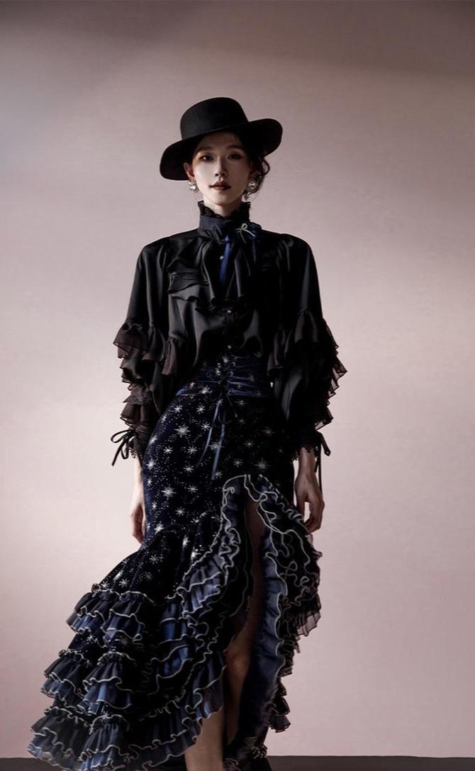 Atlantis - Gorgerous Classic Lolita Star Velvet JSK & Corset Skirt Set 45514:852591
