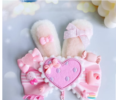 Sweetheart Endless - Sweet Lolita Lace Rabbit Ears Cuffs Multicolor a pink heart badge (not cuff)