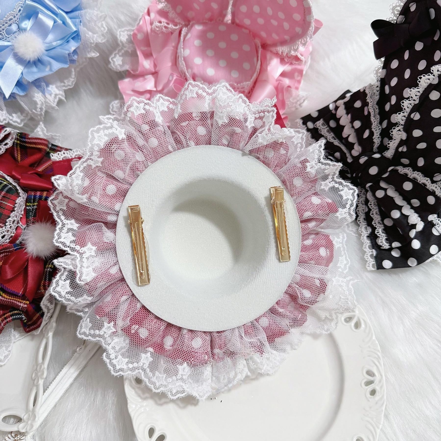 Kawaii Lolita Bunny Ear Hat, Plaid & Polka Dot Styles