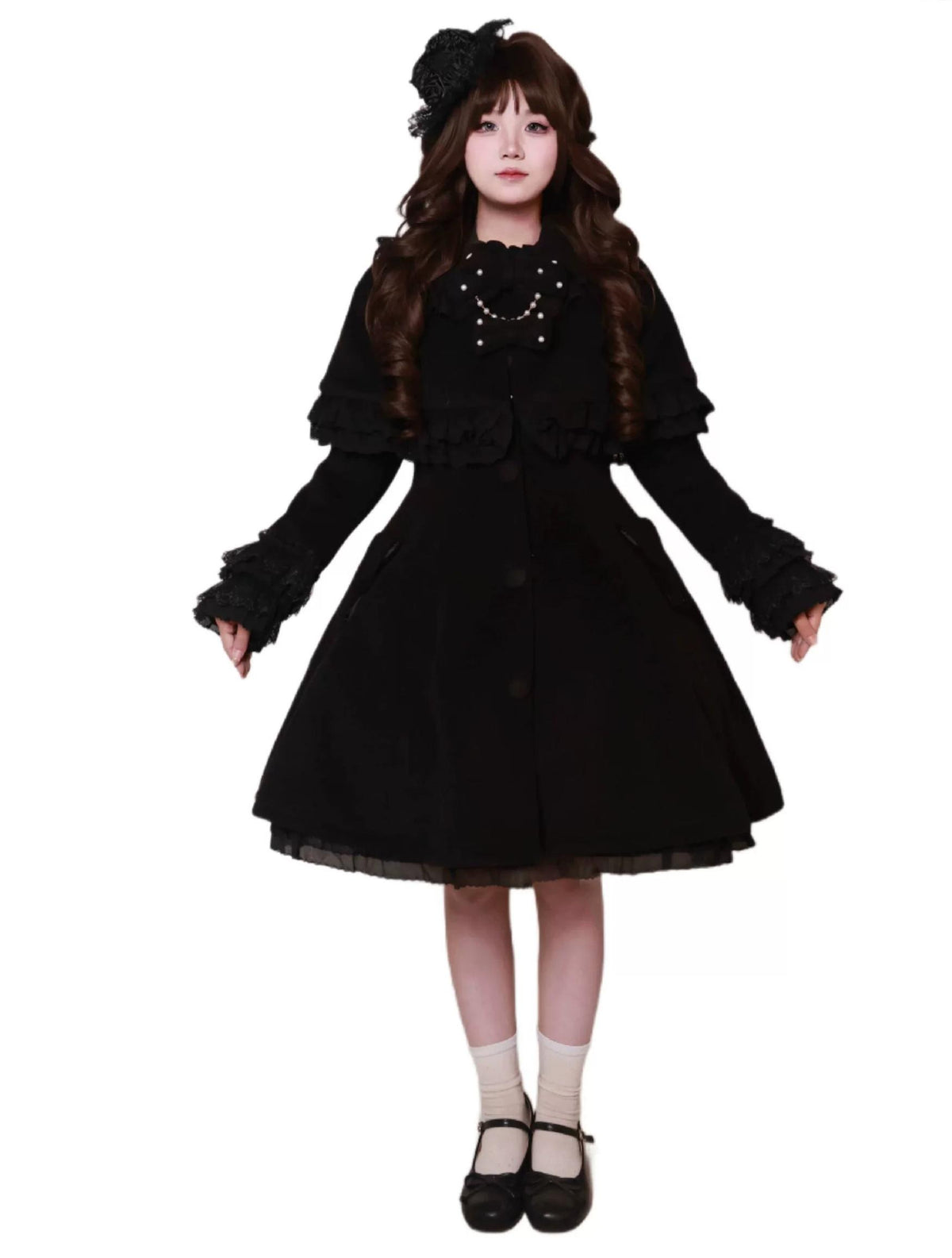 Lace Heart-Knot - Winter Sweet Lolita Lace Cape Coat, A-line Fit