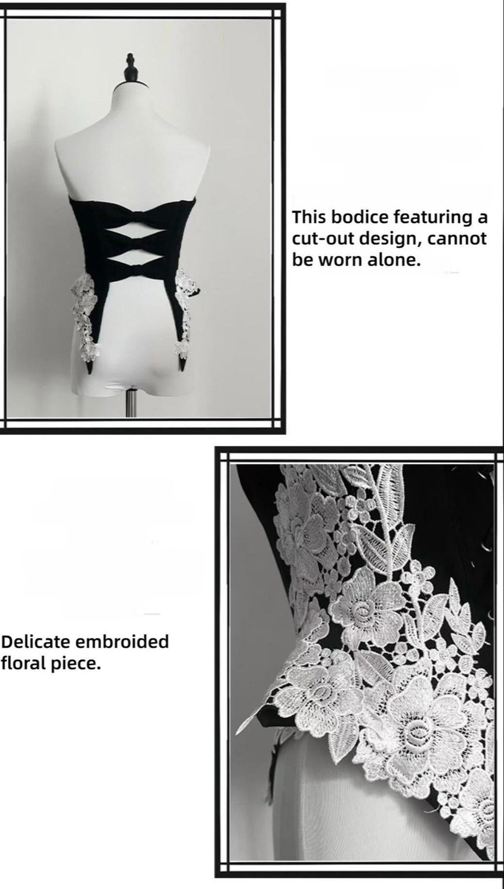 The Cage - Gothic Lolita Fishbone Bodice, Embroidered Appliqués