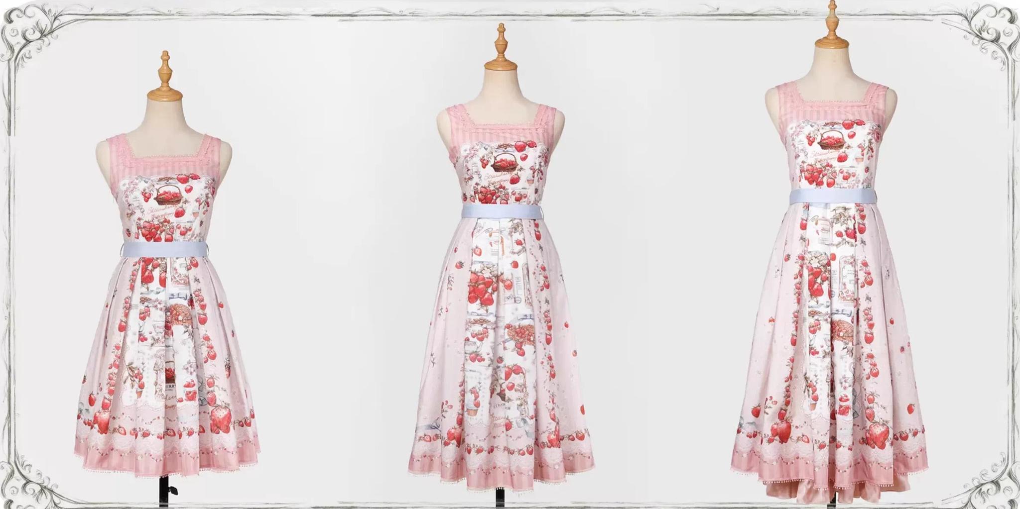 Strawberry Manor - Printed Sweet Lolita JSK Dress, Box Pleats 45025:832950