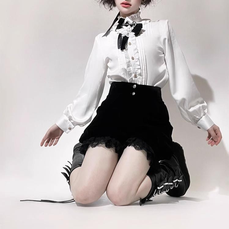 CastleToo - Erosion Heart F-Type - Ouji Lolita Suit Black Velvet Shorts and Skirt 40628:669916