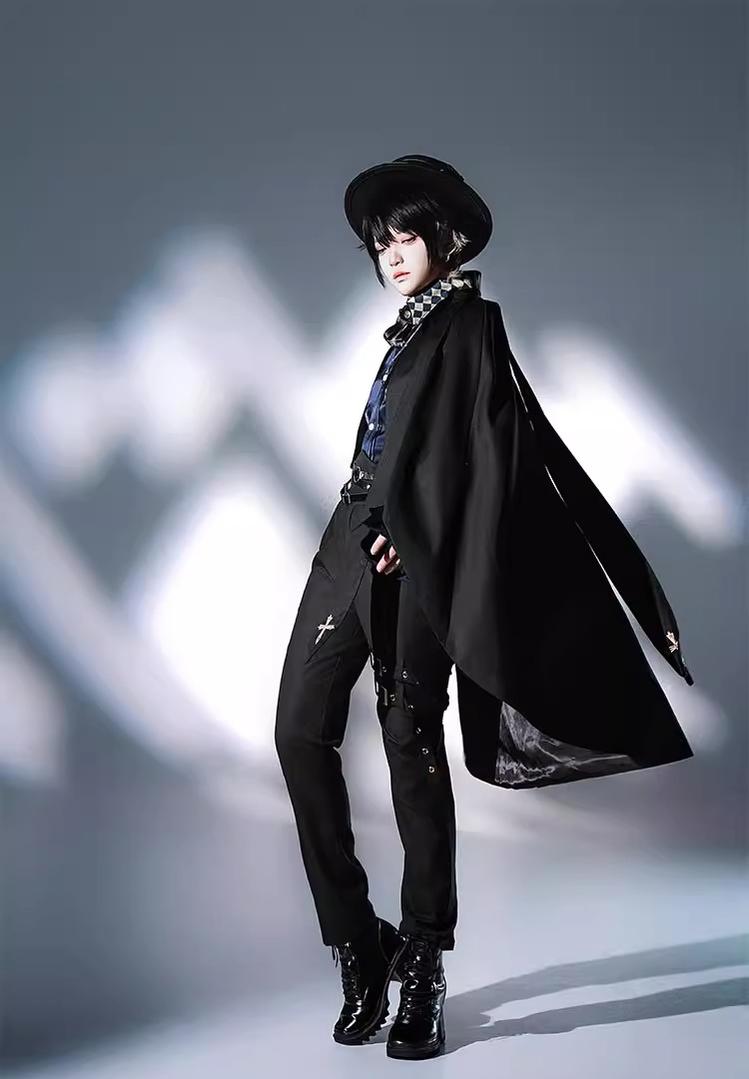CastleToo - Fantasy Wonderland - Ouji Lolita Checkered Blouse with Suspenders Pants and Cape