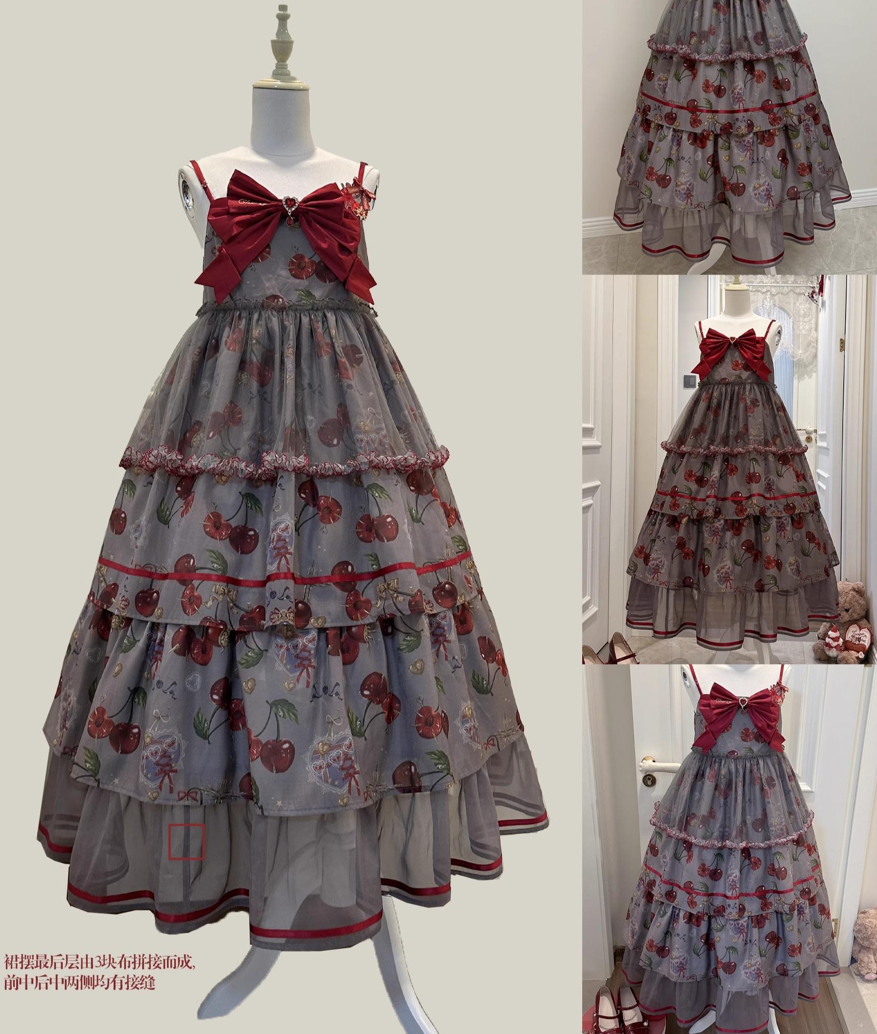 (Buy for me)Gloaming~Sweet Lolita Cherry print Short Sleeve OP and SK Set (2XL L M S XL) 28840:669084