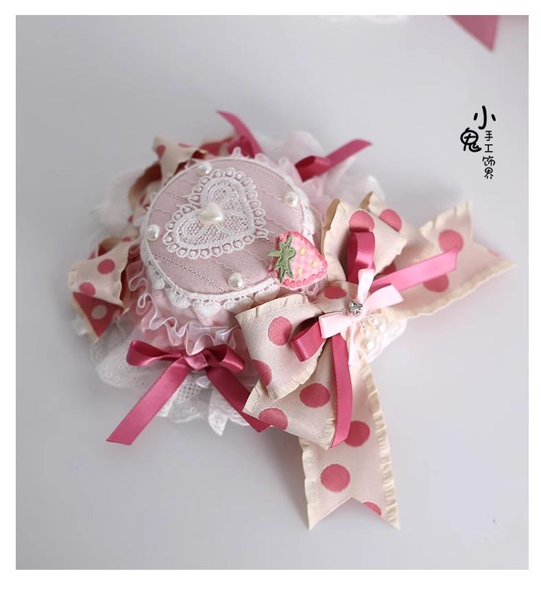Xiaogui - Sweet Lolita Headdress Pink White Top Hat and Hairband 2. Polka Dot Top Hat