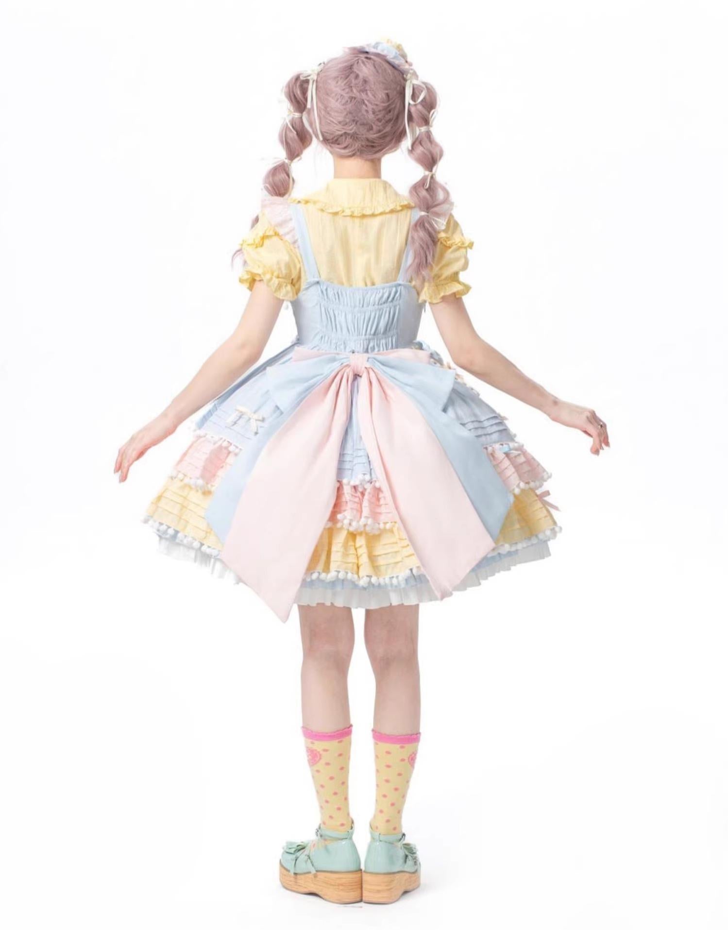 Chubby Cat Diary - Sweetheart Macarons - Sweet Lolita JSK Dress, Pom-pom Accents 44105:796020