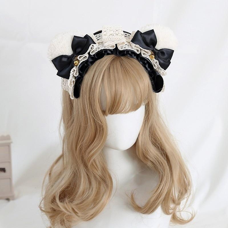 Xiaogui - Sweet Lolita KC With Bear Ear and Removable Bell White Bear Ears (Black Bow)