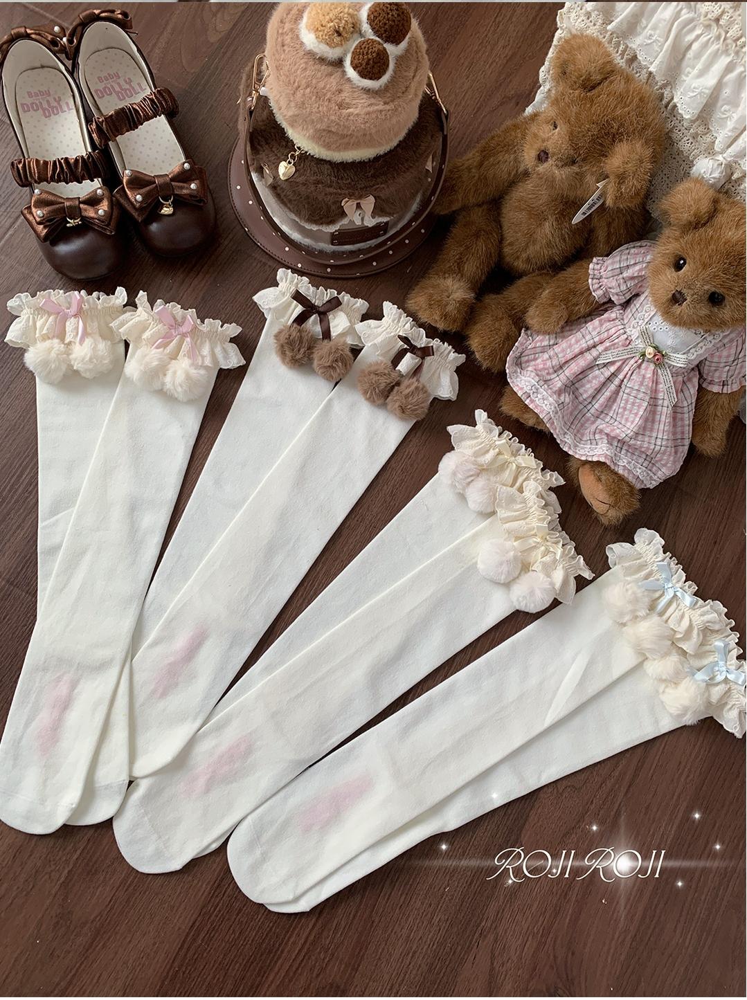 Roji Roji - Lolita Calf & Over-Knee Socks, Pom-Pom Accents 44347:804979