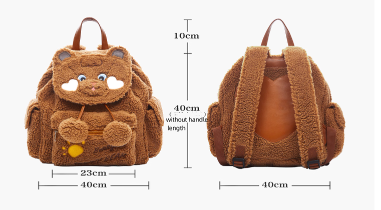 BerryQ - Chubbybear - Kawaii Lolita Plush Embroidered Brown Backpack