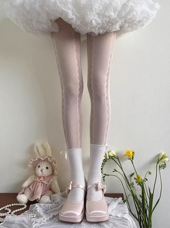 WAGUIR - Sweet Lolita Lace Patchwork Pantyhose White Pantyhose only One Size