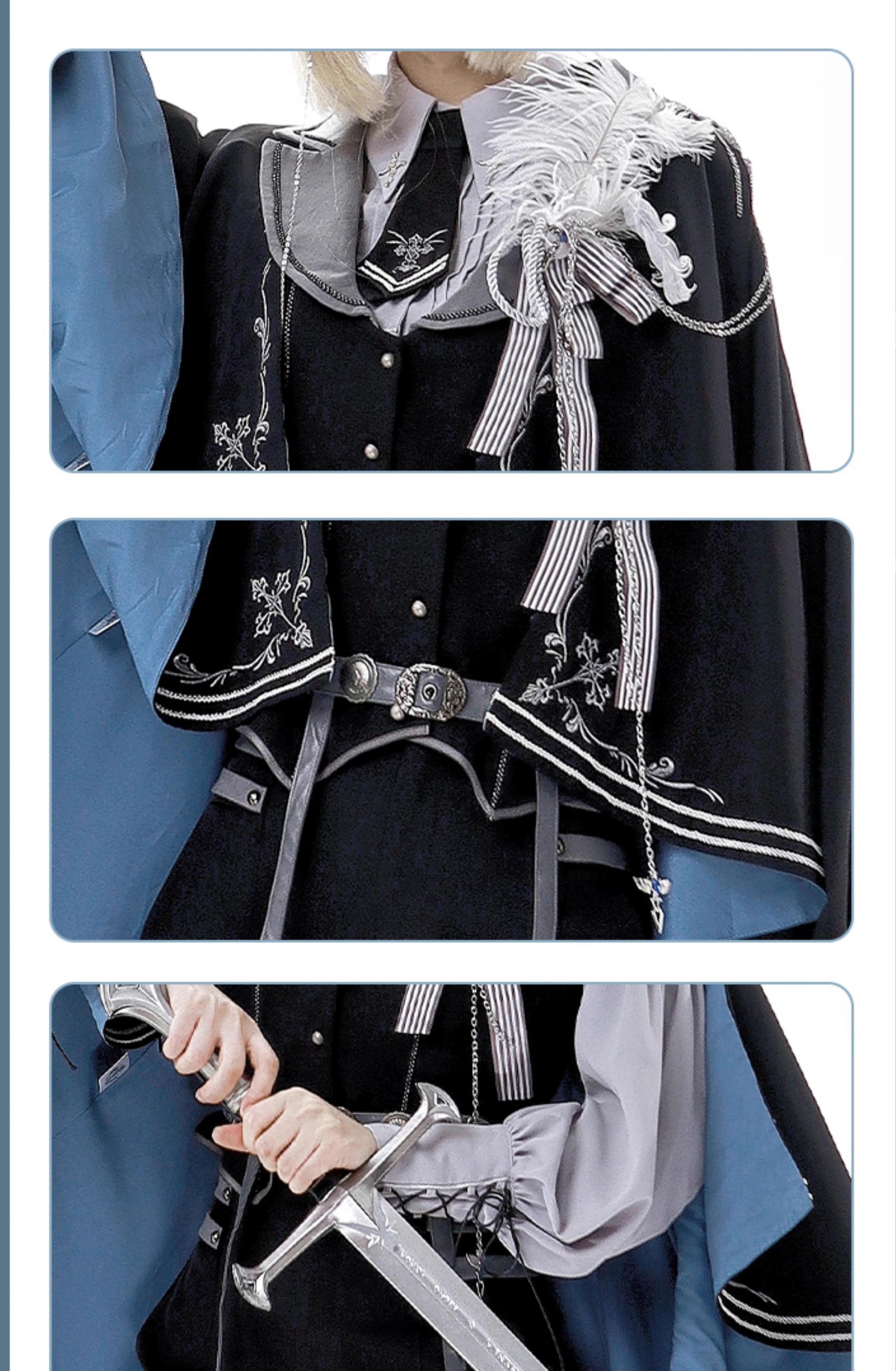 Dark Night Contract - Blue Military Lolita Pants Long Cape Couple Suit