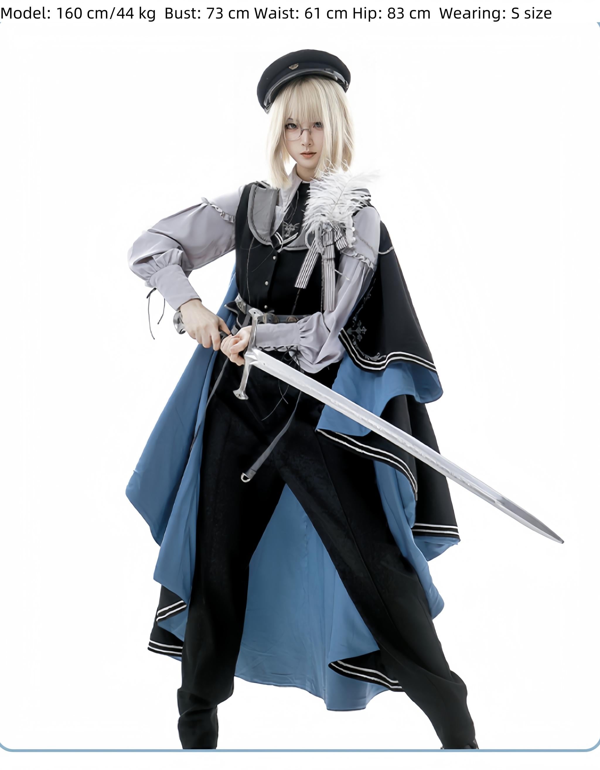 Dark Night Contract - Blue Military Lolita Pants Long Cape Couple Suit