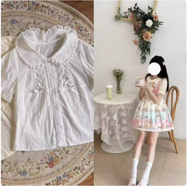MeowMeow - Sheep Pattern Waltz Princess Lolita JSK Salopette S JSK + white shirt