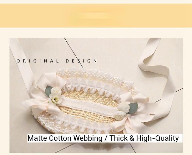 The Accessories' Story - Country Lolita Straw BNT, Ruffled Lace, Artificial Flower