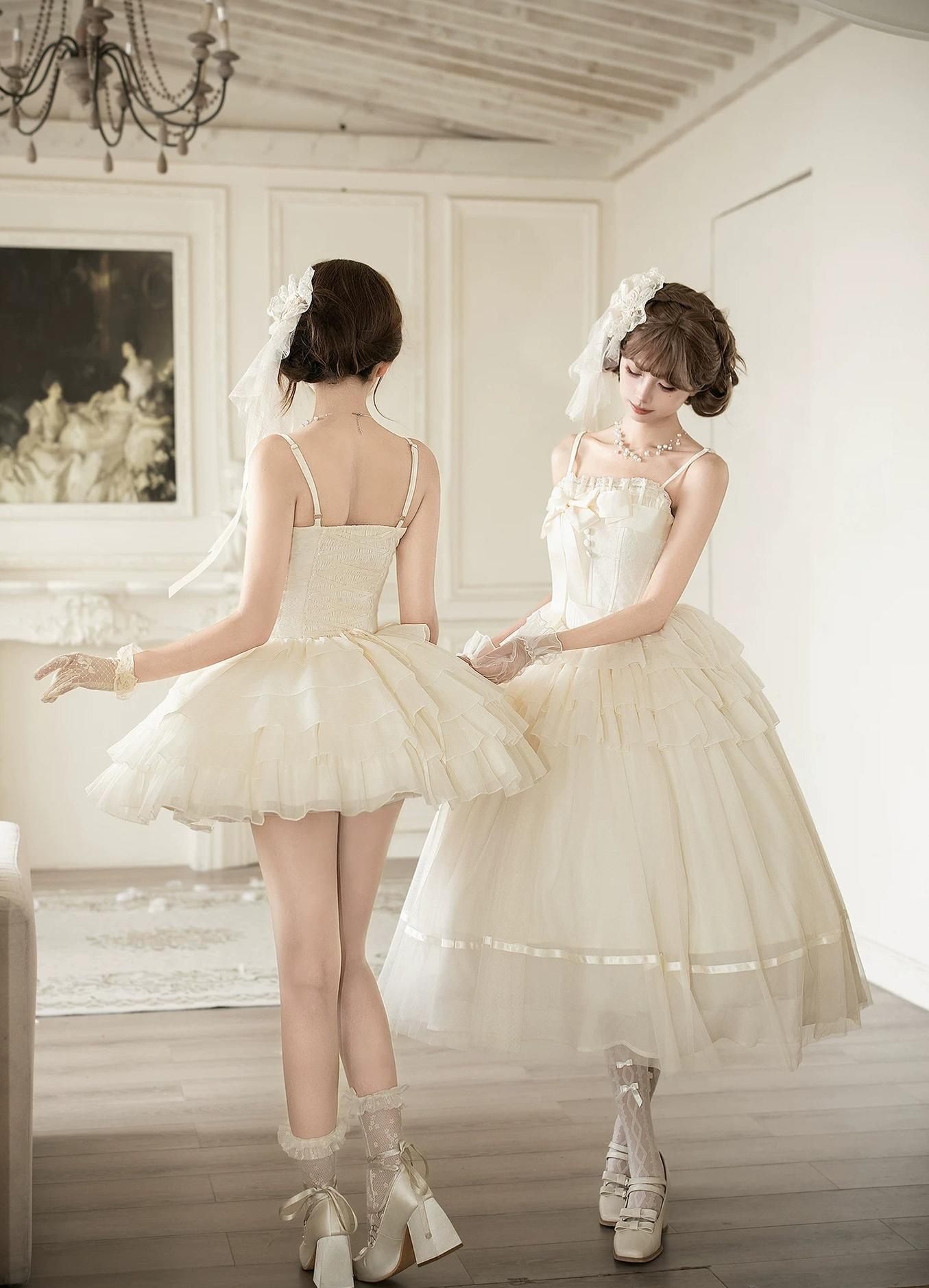 MistKiss Lily - Classic Lolita Tiered Hem JSK Dress, Fishbone Waist 45318:853908