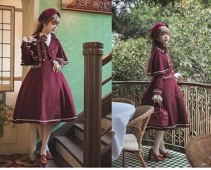 Unideer - Galaxy Traveler - Classic School Lolita Overcoat with Detachable Cape and Bow 39940:643428