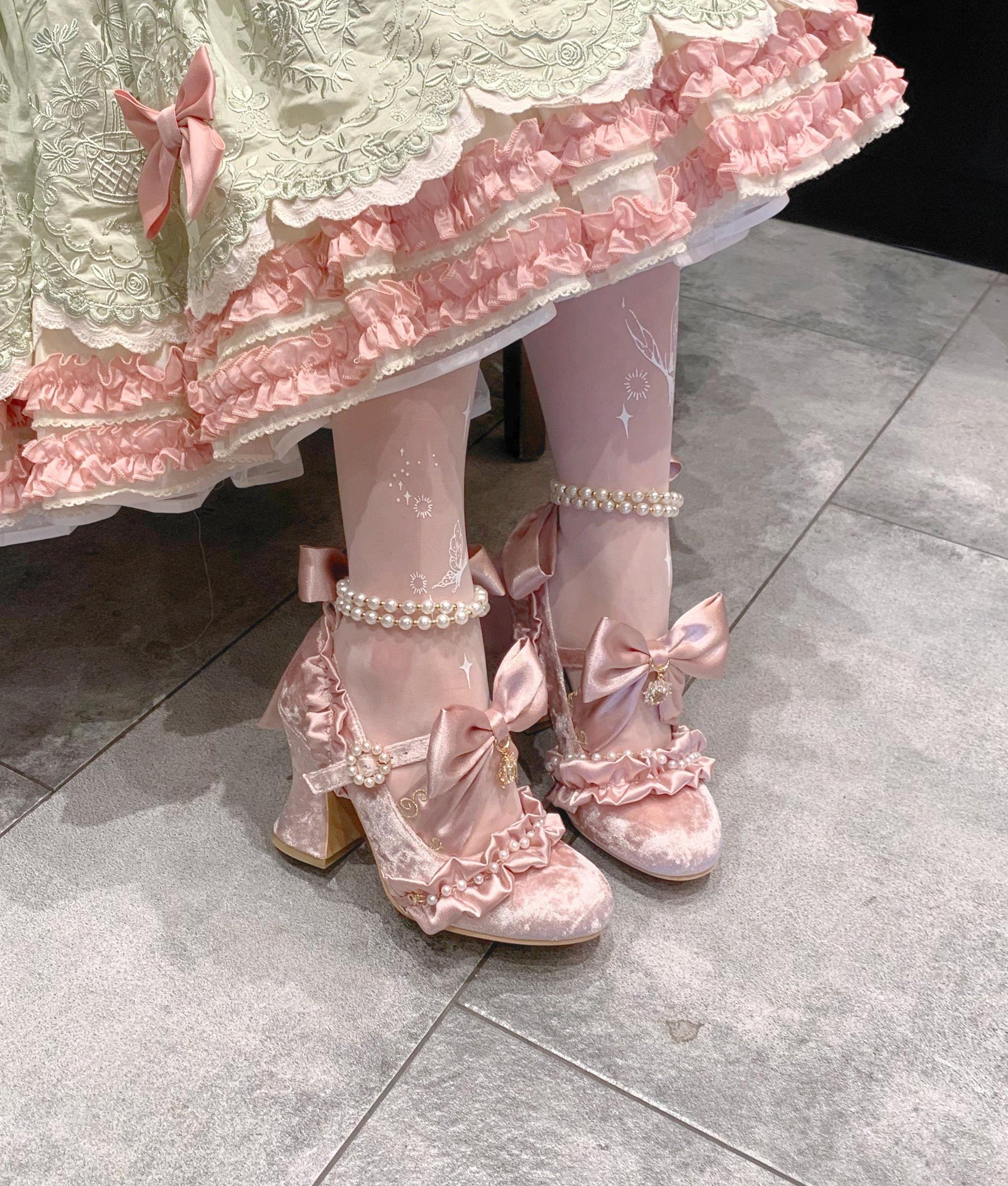 Ribbon Anthem - Gorgeous Classic Lolita Heels, Detachable Bow & Pearl 44639:816034