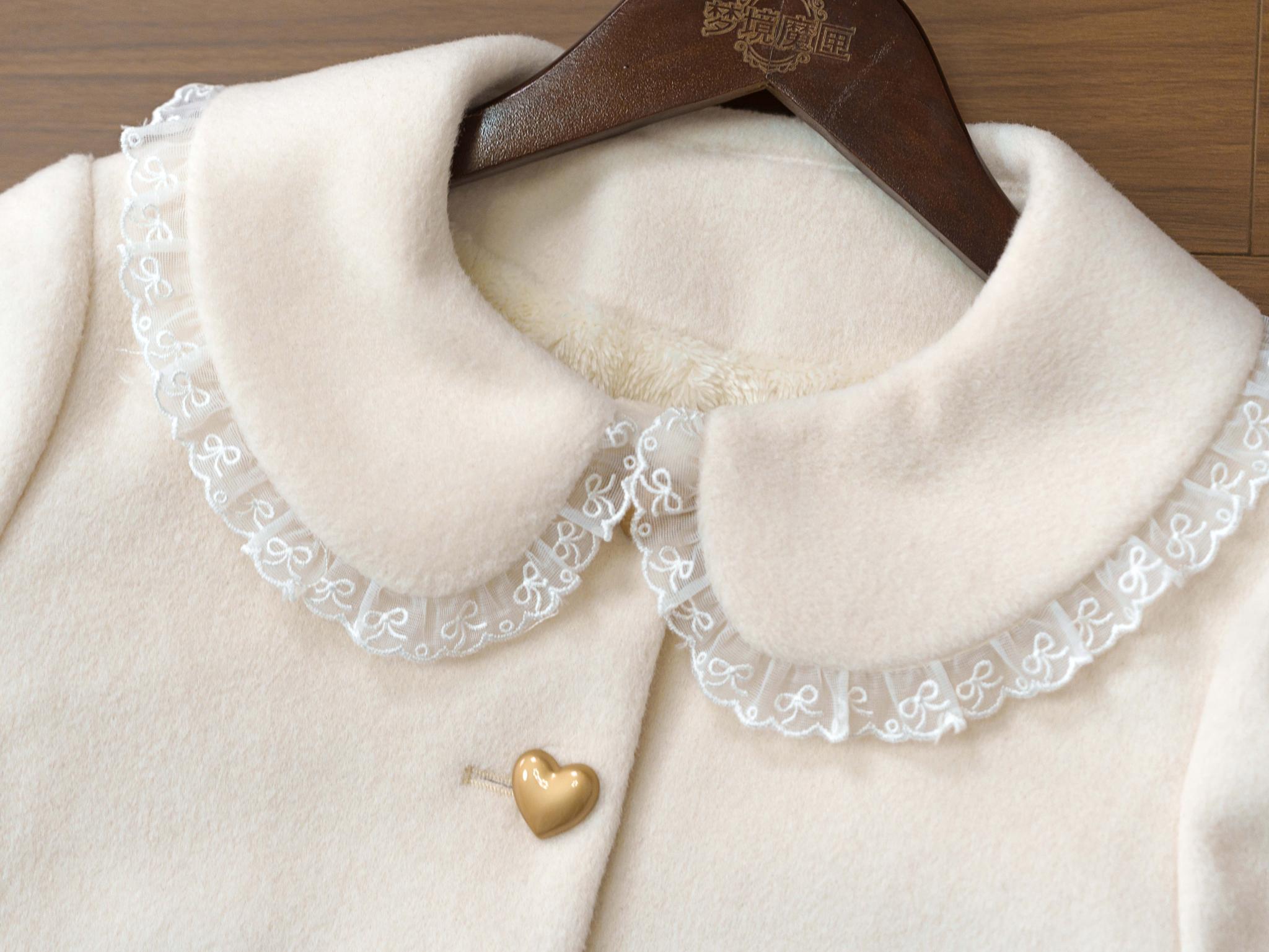 Milk Puff - Winter Fleece-lined Sweet Lolita Coat, Detachable Collar