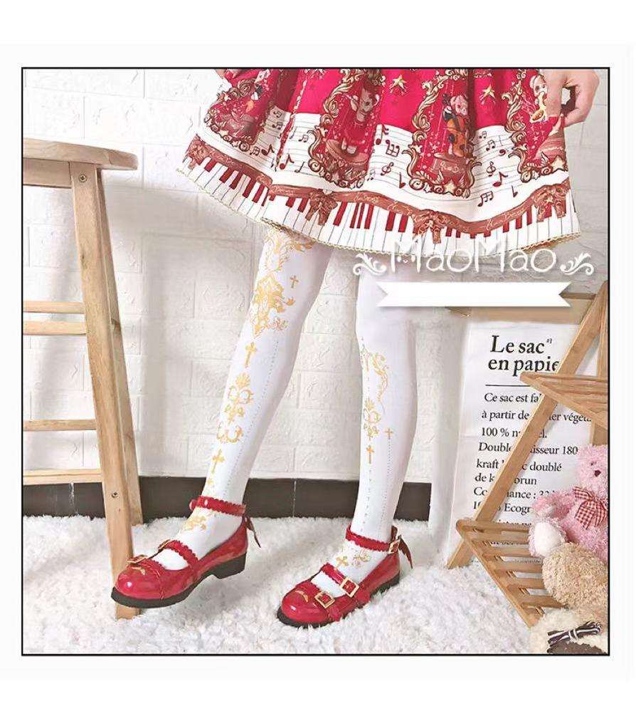 Wulala Mew~Elegant Lolita Pantyhose Daily Gold Foil Printing Tights 32880:403532