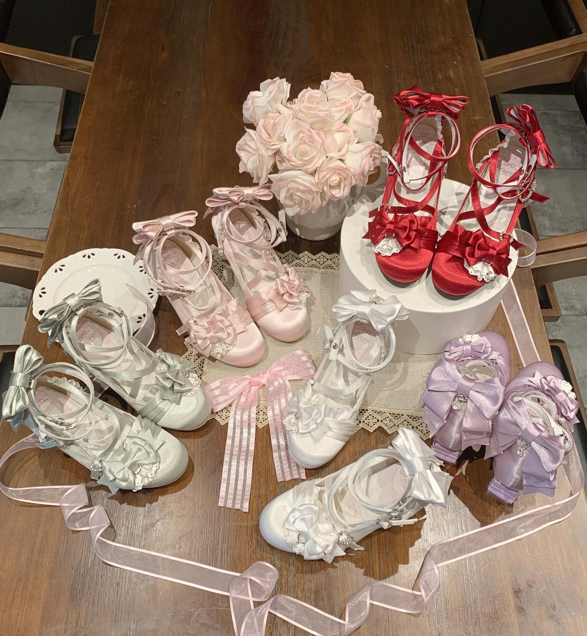 Thousand Knots - Classic Lolita Satin Heels Shoes, Bow-shaped Heel