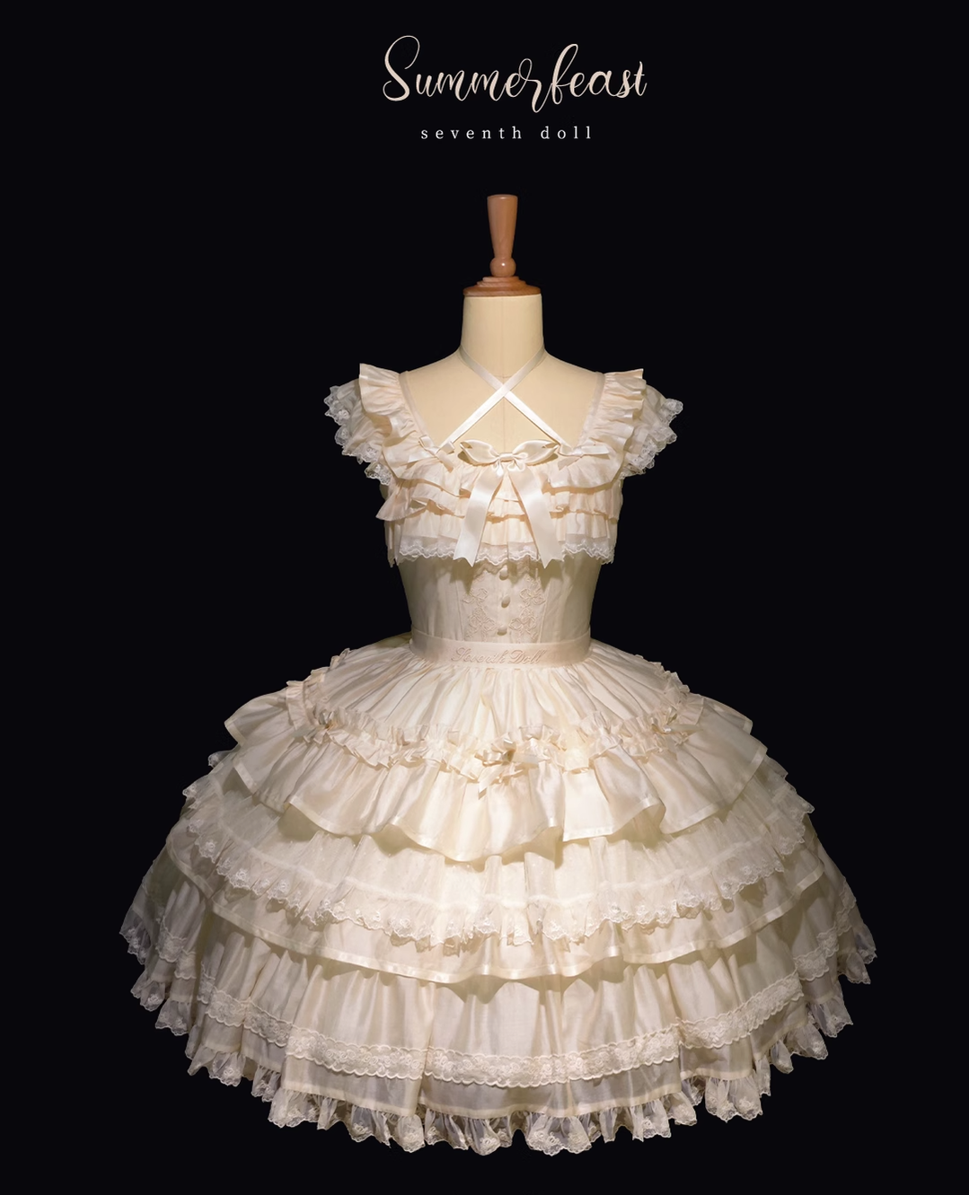 The Seventh Doll - Summer Evening Banquet - Sweet Lolita JSK with Tiered Ruffle Design and Hat (L M S XL) 42722:750889