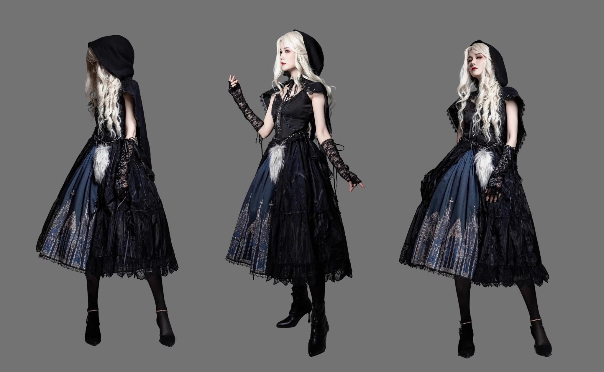 Wuyuzhe - Wolf Hunter - Gothic Lolita SK Set Halter Overskirt Cape Vest