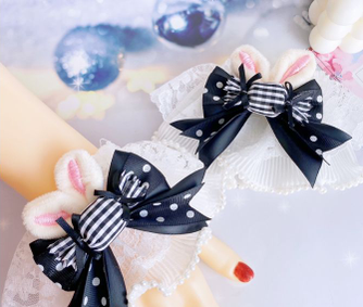 Sweetheart Endless~Sweet Lolita Cuffs Handmade Multicolor Rabbit Ears a pair of black candy rabbbit ears cuffs(pin)  