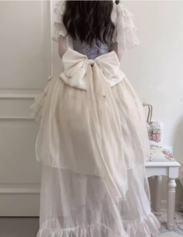 Original Design - Heart Flutter Love - Sweet Lolita Accessoriy Set and Inner Wear Multicolors bow trailing beige
