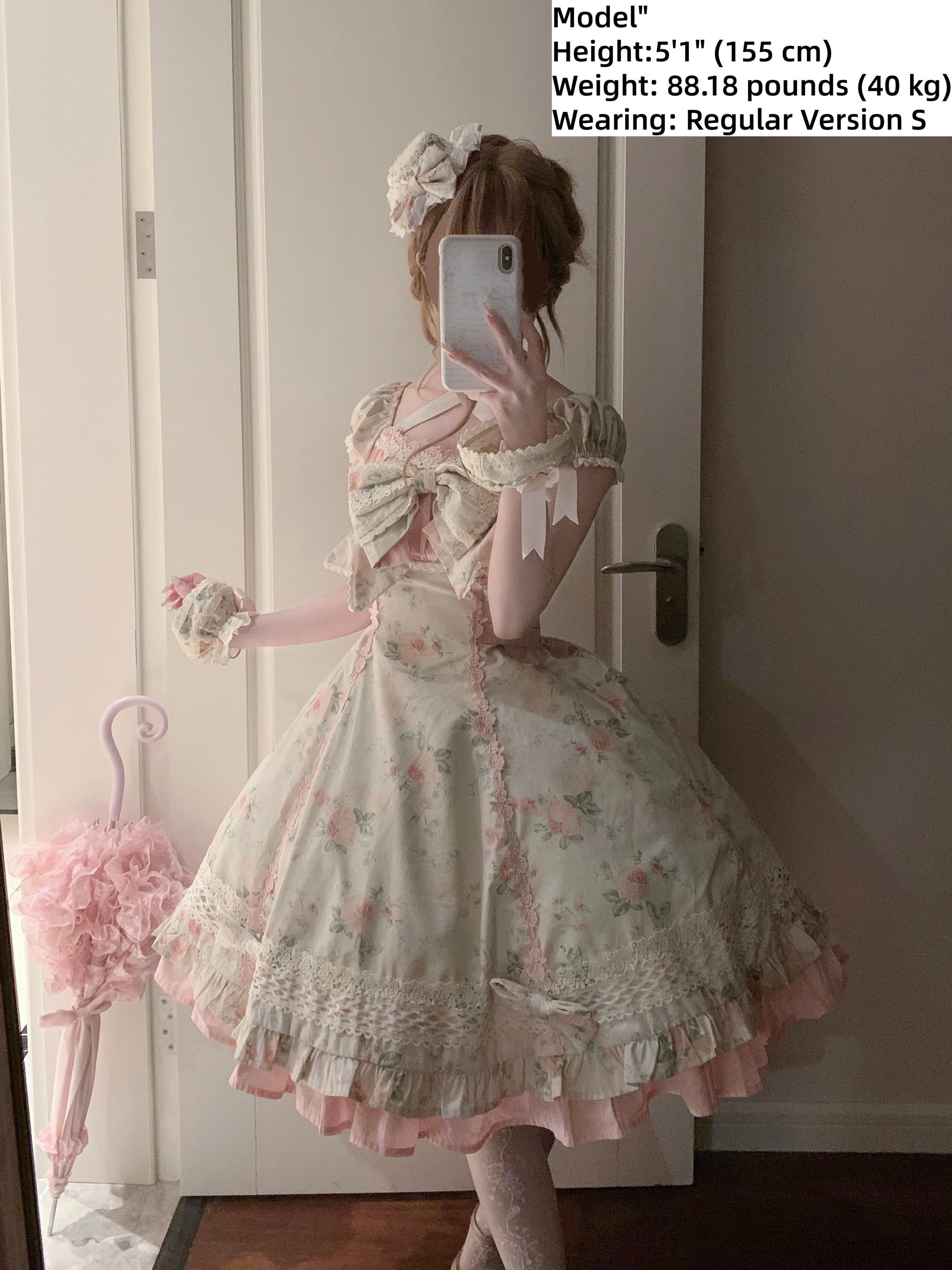Meet Spring - Floral Printed Old School Lolita OP Dress 44915:827747