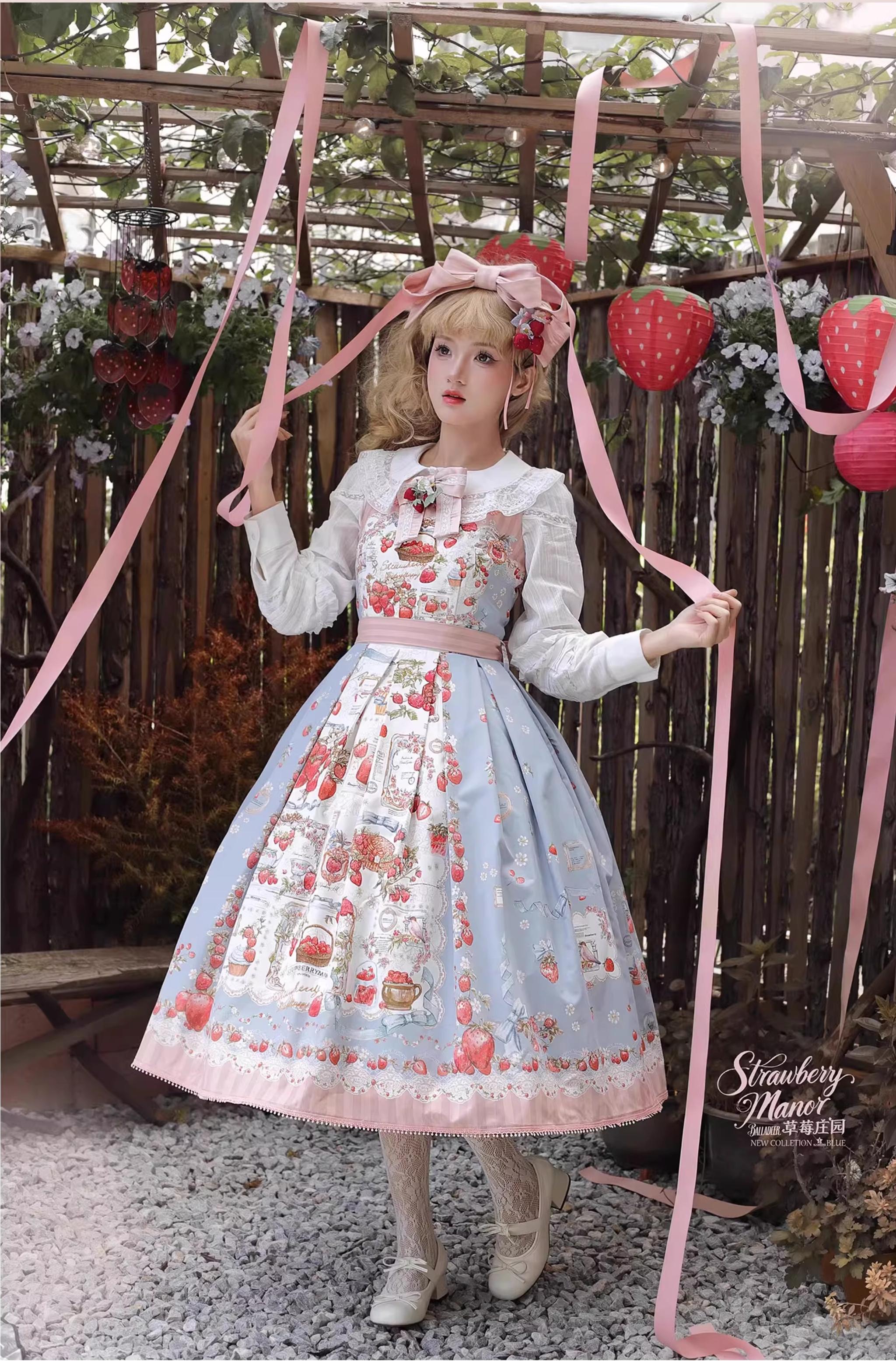 Strawberry Manor - Printed Sweet Lolita JSK Dress, Box Pleats 45025:832954