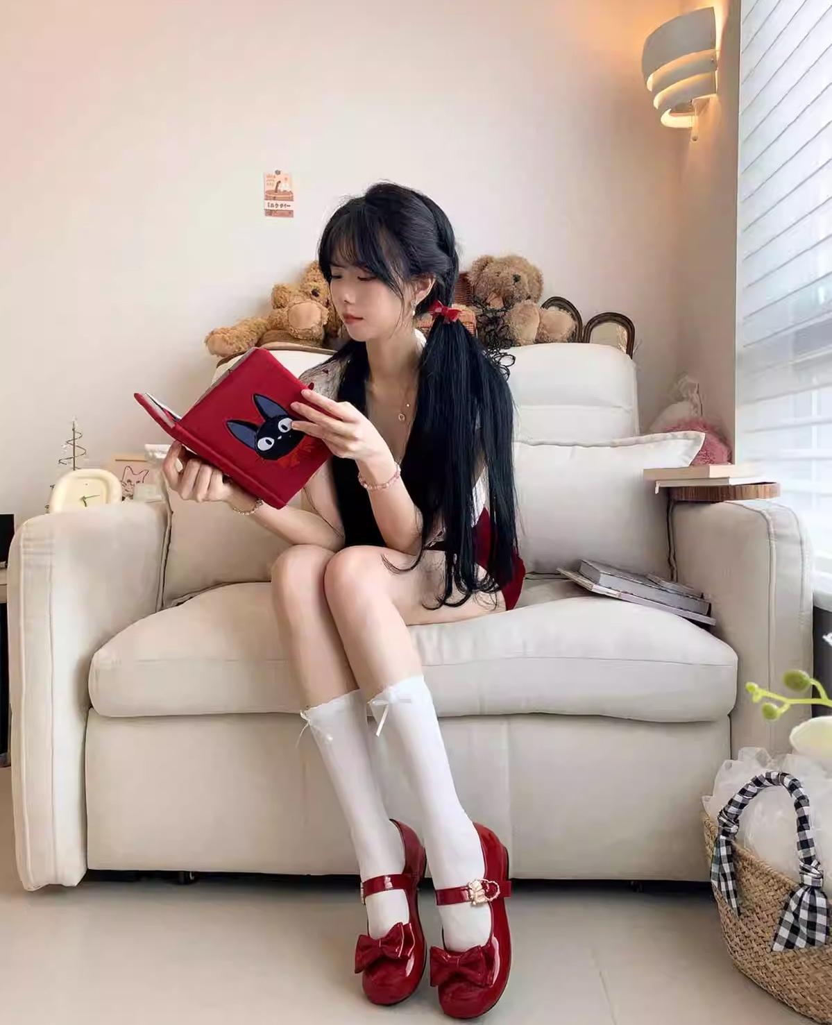 Sheep Puff~Hug Bear~Sweet Lolita Heel Shoes Bear Metal Buckle Bow Shoes 38702:597642
