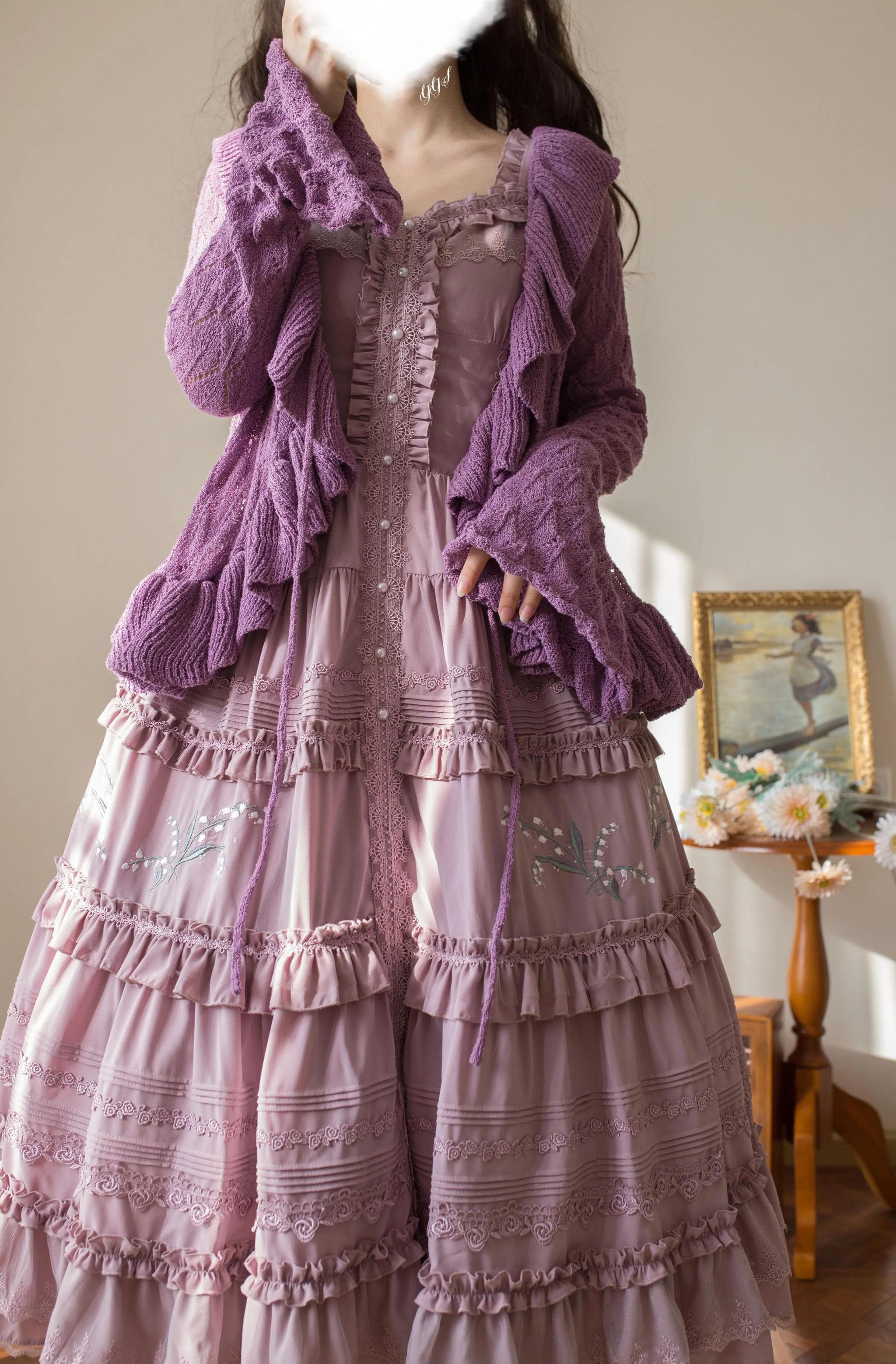 Sunset Bouquet - Elegant Lolita Cardigan, Flounce Hem