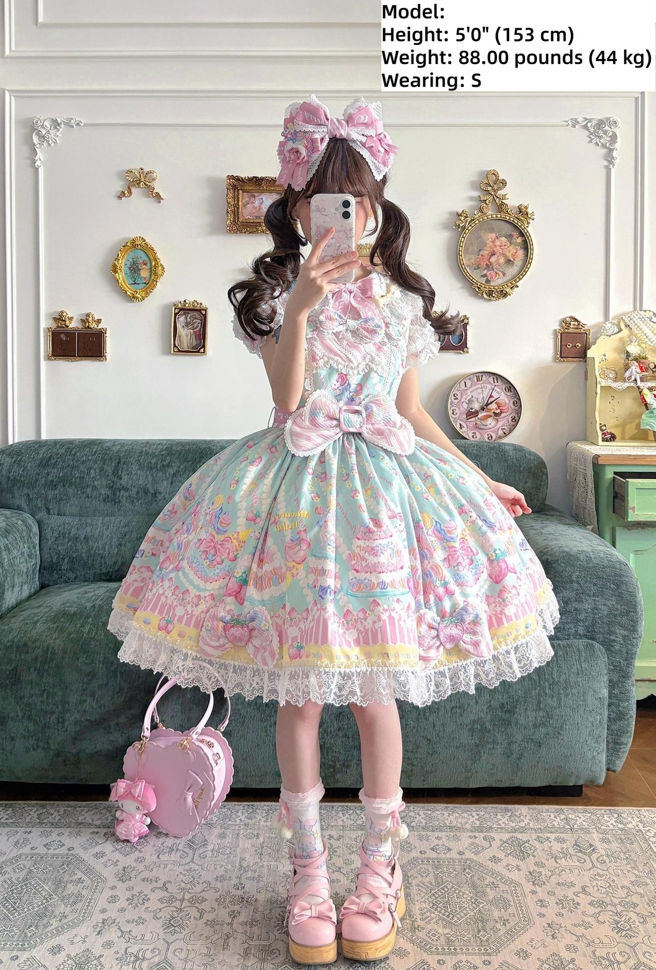 Macaron - Sweet Lolita Short Sleeve Shirt, Lace & Bow Details