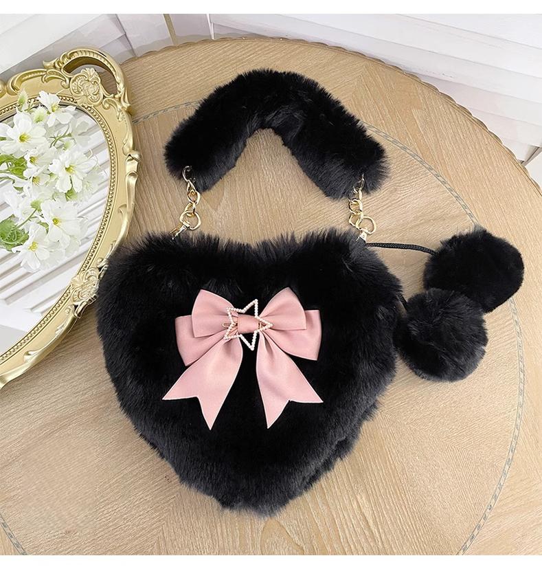 Xiaogui - Plush Heart-Shaped Lolita Bag, Detachable Bow 44204:798515