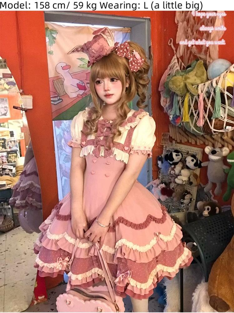 Sakurahime - Bunny Breeze - Pink Sweet Lolita OP Dress with Cute Hat and Bunny Ears 42536:744457